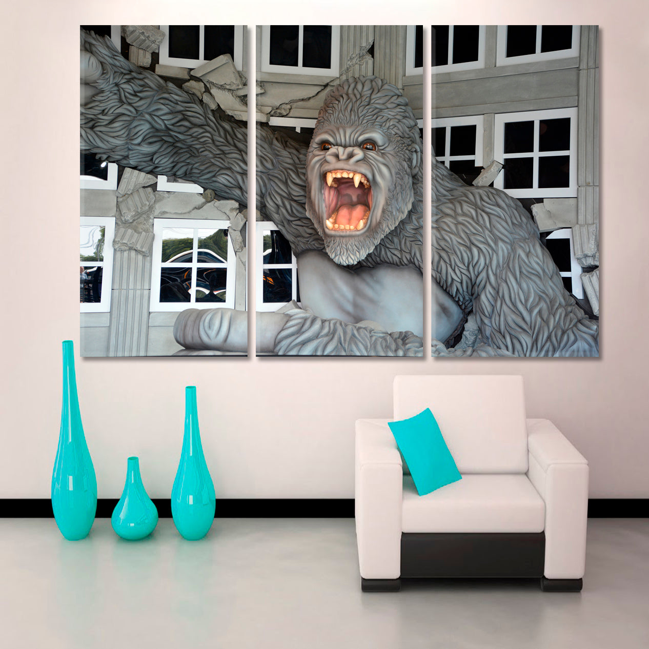 Giant King Kong USA Attraction Famous Landmarks Artwork Print Artesty 3 panels 36" x 24" 