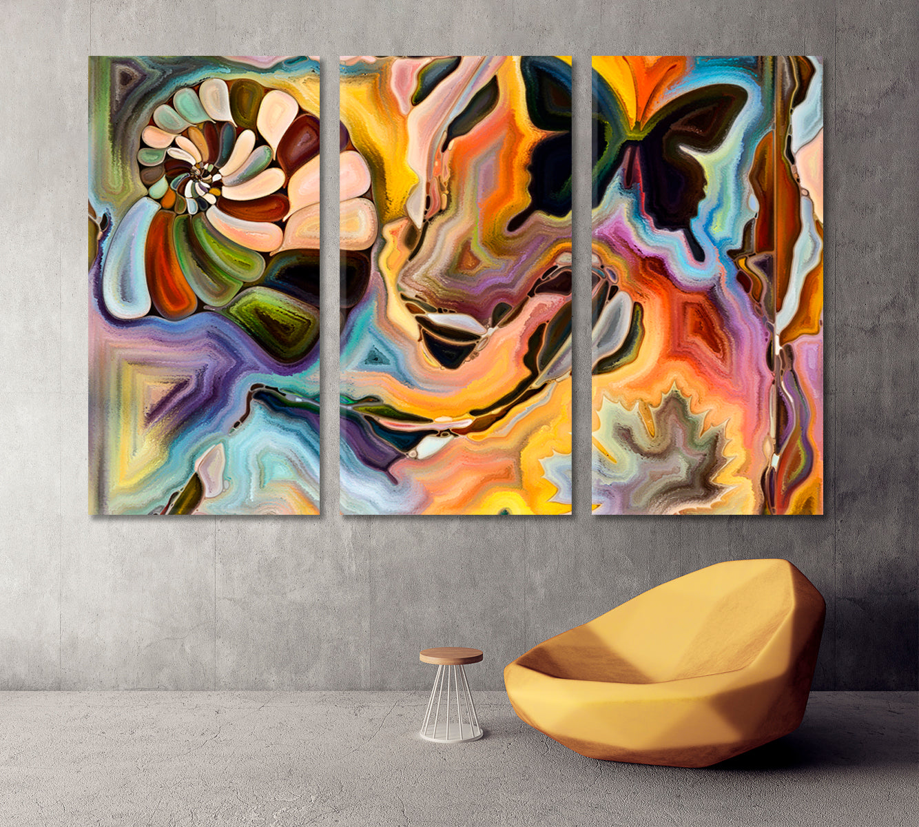 NATURE AND CREATIVITY  Seashells Butterflies Abstract Shapes Contemporary Art Artesty 3 panels 36" x 24" 