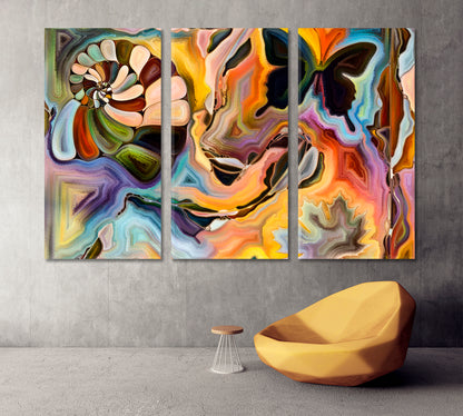 NATURE AND CREATIVITY  Seashells Butterflies Abstract Shapes Contemporary Art Artesty 3 panels 36" x 24" 