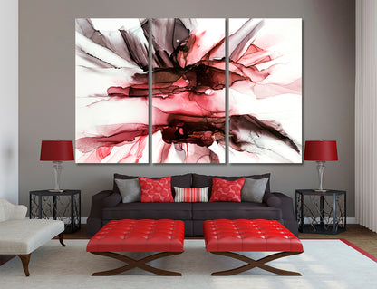 MAROON TONES Modern Colorful Splash Marble Alcohol Ink Pattern Fluid Art, Oriental Marbling Canvas Print Artesty 3 panels 36" x 24" 