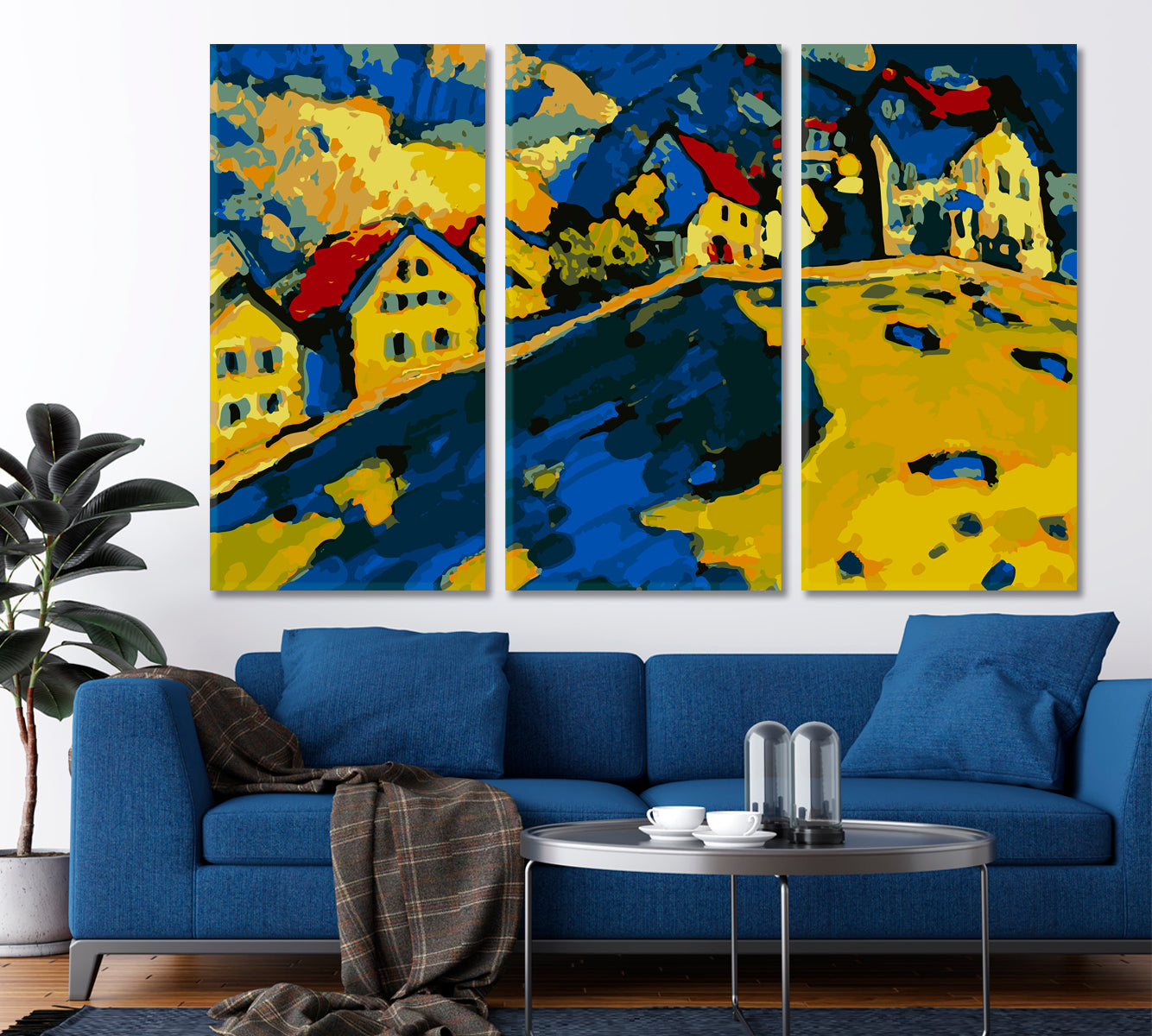 Inspired By Wassily Kandinsky Trendy Abstract Fine Art Artesty 3 panels 36" x 24" 
