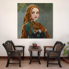 RED FOX GINGER STORY Girl Red Hair Lady Green Dress Surreal Fairy Tale Kids Room Canvas Art Print Artesty   