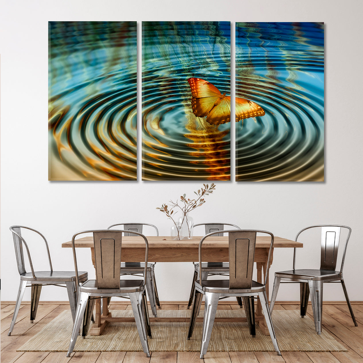WATER REFLECTION Butterfly Effect Wave Motion Wing Rhythm Chaos Theory Canvas Print Nature Wall Canvas Print Artesty 3 panels 36" x 24" 
