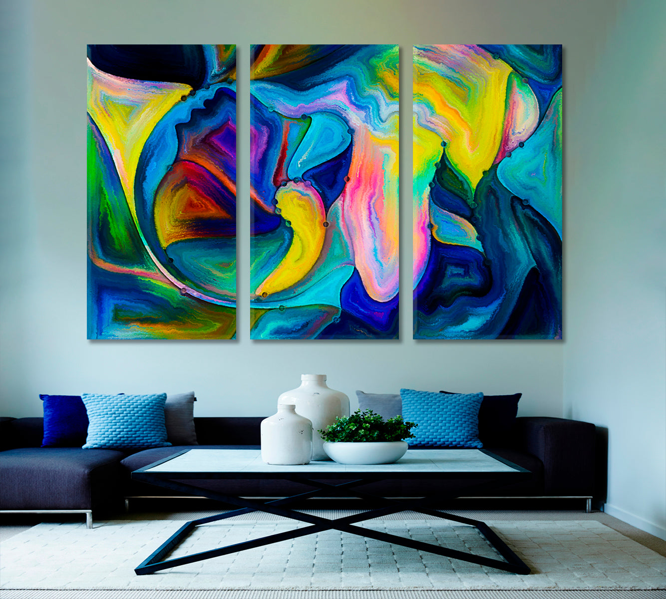 Angels Choice, Vivid Graceful Lines and Shapes Abstract Art Print Artesty 3 panels 36" x 24" 