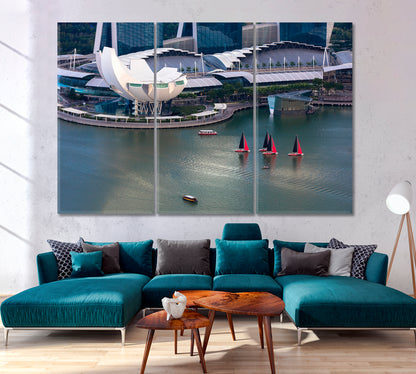 Marina Bay Skyline Museum Singapore Cityscape Cities Wall Art Artesty 3 panels 36" x 24" 