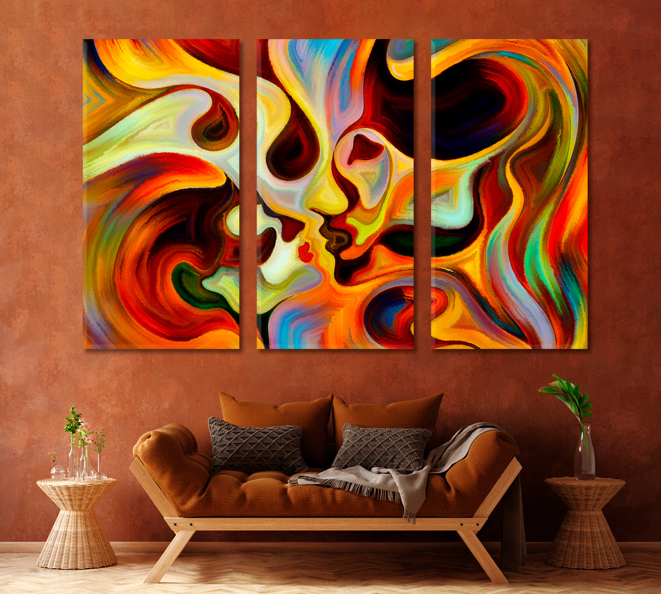 Colors of the Mind Graceful Profile Lines Abstract Vision Contemporary Art Artesty 3 panels 36" x 24" 