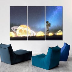Astronaut And Beautiful Surreal Night Cosmic Scenery Surreal Fantasy Large Art Print Décor Artesty 3 panels 36" x 24" 