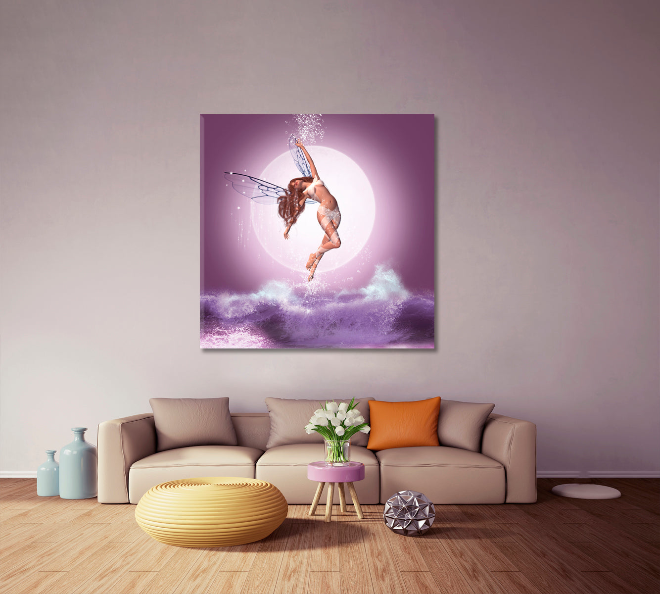 FANTASY Beautiful Fairy Flying Over Waves Contemporary Art Artesty   