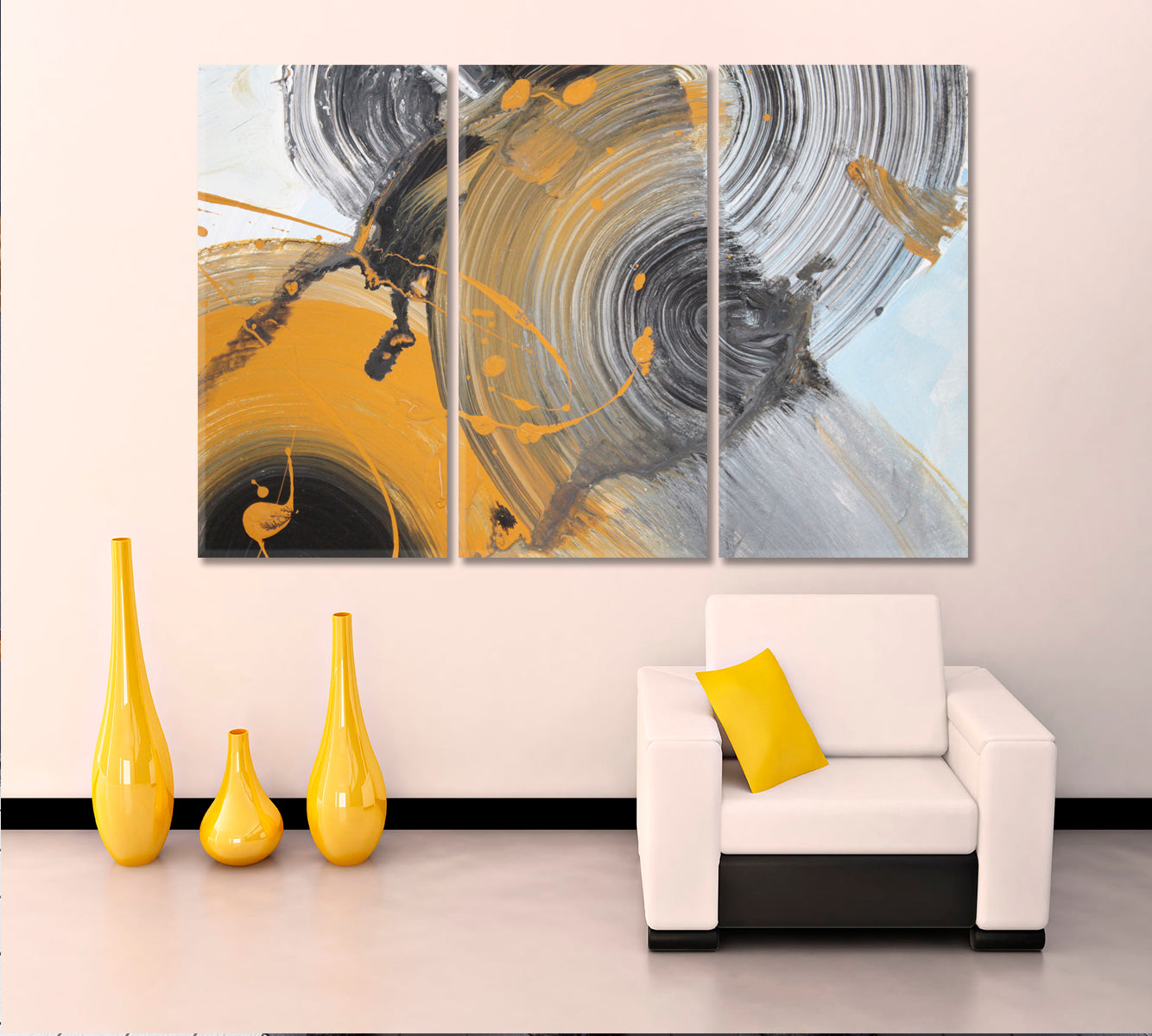 Modern Grunge Brushstroke Artistic Abstract Yellow Ultimate Gray Art Abstract Art Print Artesty 3 panels 36" x 24" 