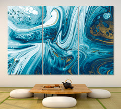 FRANCH BLUE Deep Shade Acrylic Pour Color Liquid Marble Abstract Fluid Art, Oriental Marbling Canvas Print Artesty 3 panels 36" x 24" 