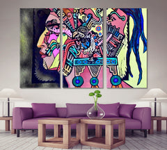 AZTEC Warrior Cubism Grunge Contemporary Art Artesty 3 panels 36" x 24" 