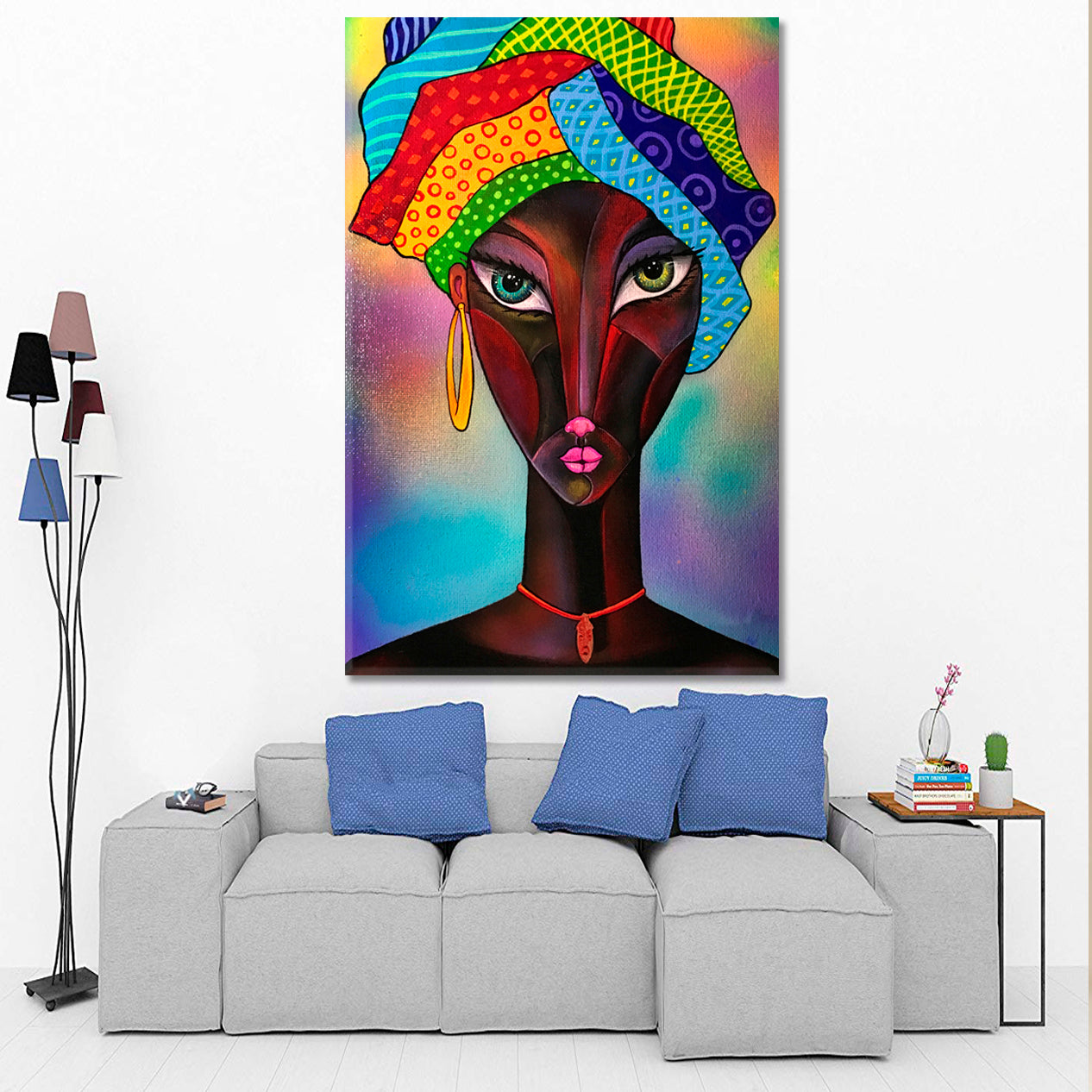 WOMAN IN TURBAN VIVID Trippy Abstract Cubism Cubist Trendy Large Art Print Artesty   
