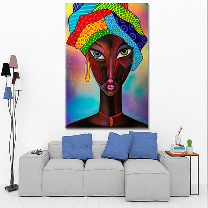 WOMAN IN TURBAN VIVID Trippy Abstract Cubism Cubist Trendy Large Art Print Artesty   