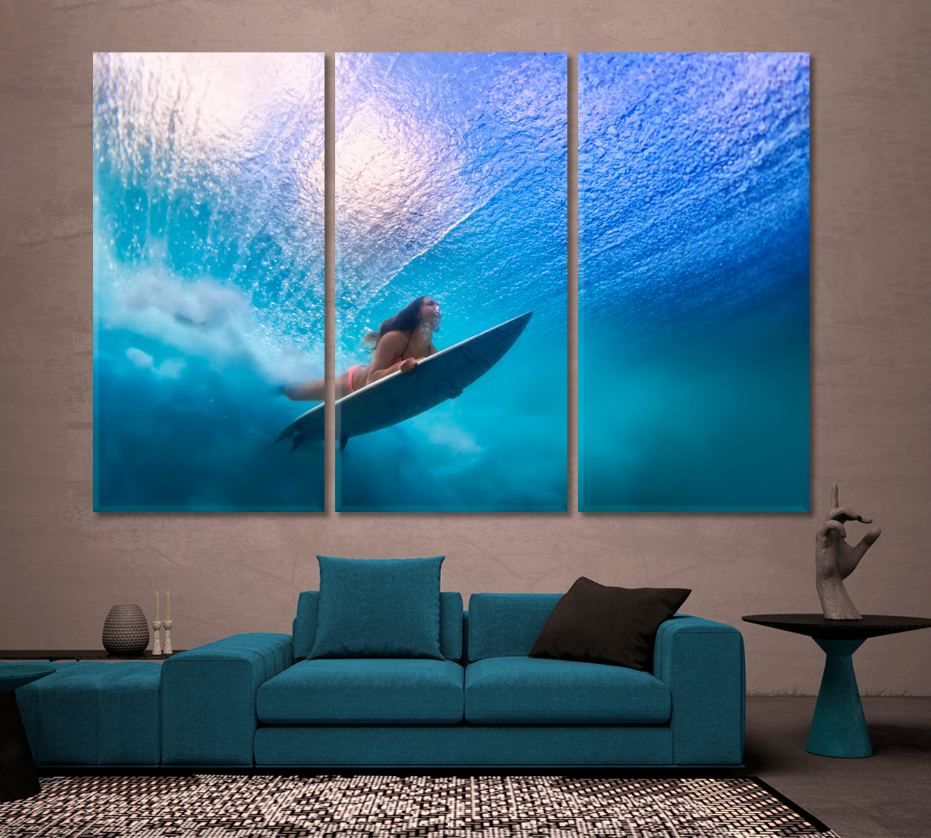 UNDERWATER Breaking Ocean Wave Extreme Surfing Dive Sport Motivation Sport Poster Print Decor Artesty 3 panels 36" x 24" 