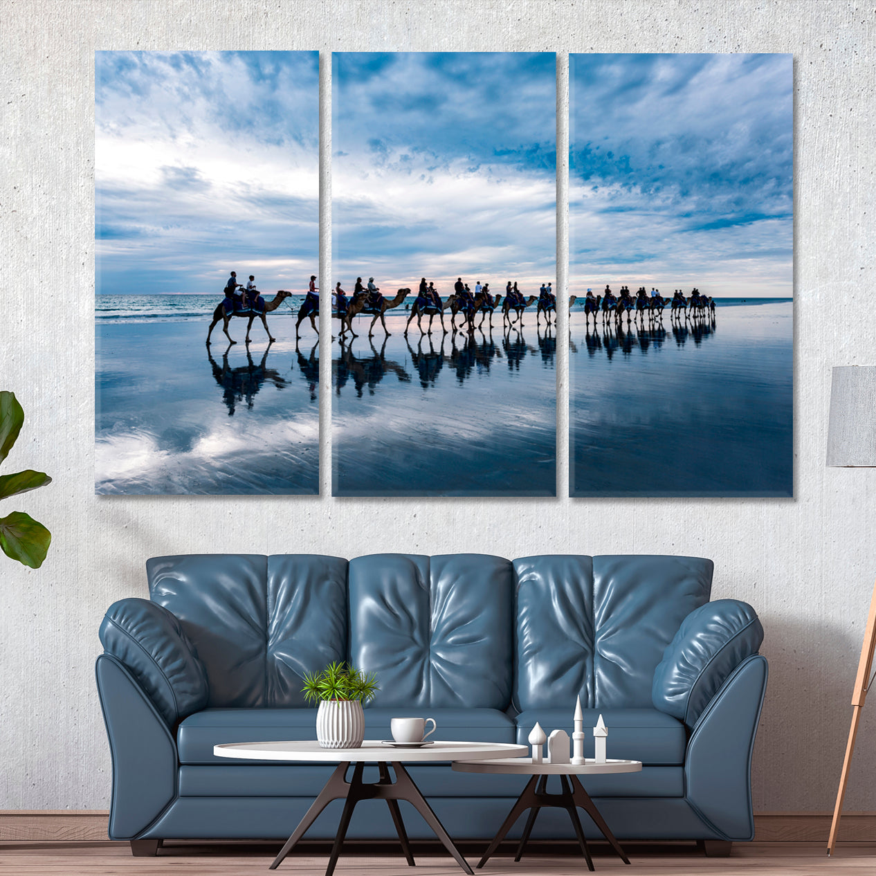 CARAVAN Camels on the Shore Cable Beach Australia Scenery Landscape Fine Art Print Artesty 3 panels 36" x 24" 