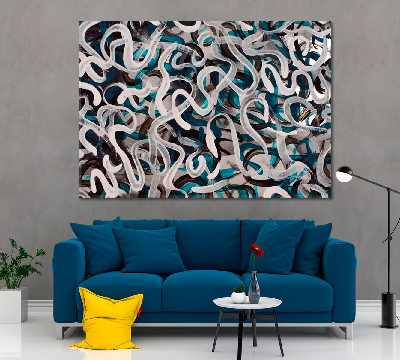 INSPIRED BY POLLOCK Turquoise Brown White Gray Strokes Modern Art Contemporary Art Artesty   