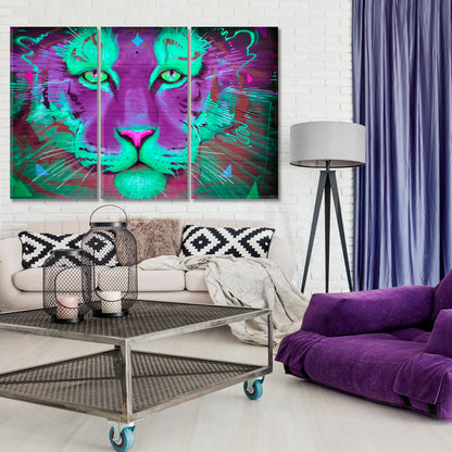 Street Art Tiger Abstract Vibrant Graffiti Animals Montreal Canada Canvas Print Animals Canvas Print Artesty 3 panels 36" x 24" 