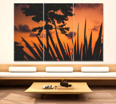 Amazing Romantic Colorful Red Sunset Exotic Tropical Islands Canvas Print Nature Wall Canvas Print Artesty 3 panels 36" x 24" 