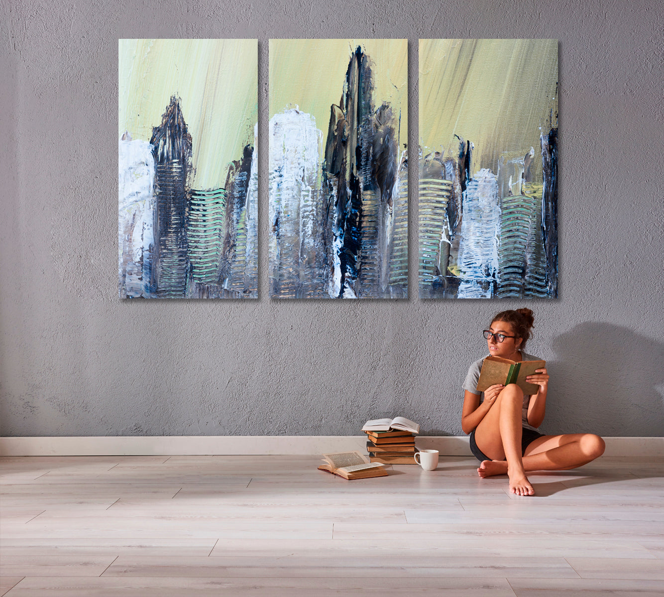 Abstract City Cities Wall Art Artesty 3 panels 36" x 24" 