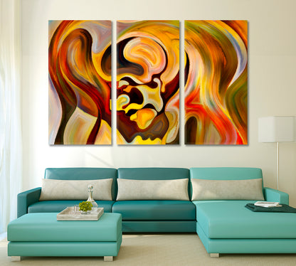 You And I Abstract Allegory Human And Shapes In Colors Abstract Art Print Artesty 3 panels 36" x 24" 