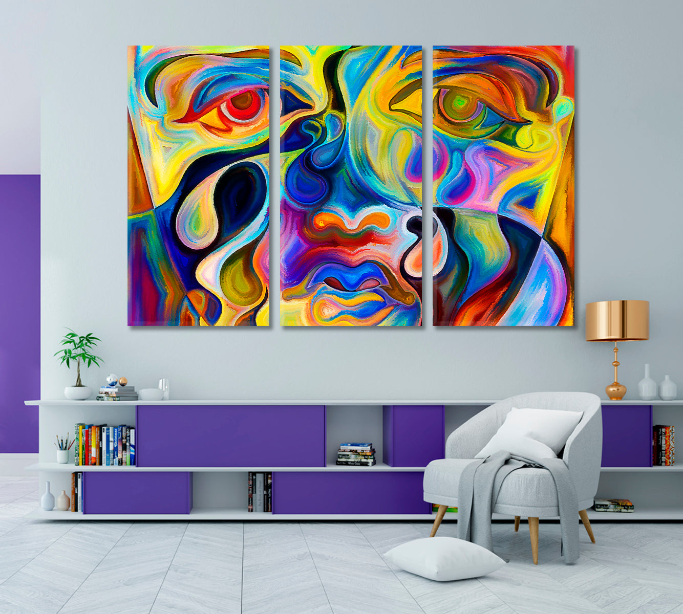 Colors Mood Face and Paint Abstract Design Abstract Art Print Artesty 3 panels 36" x 24" 