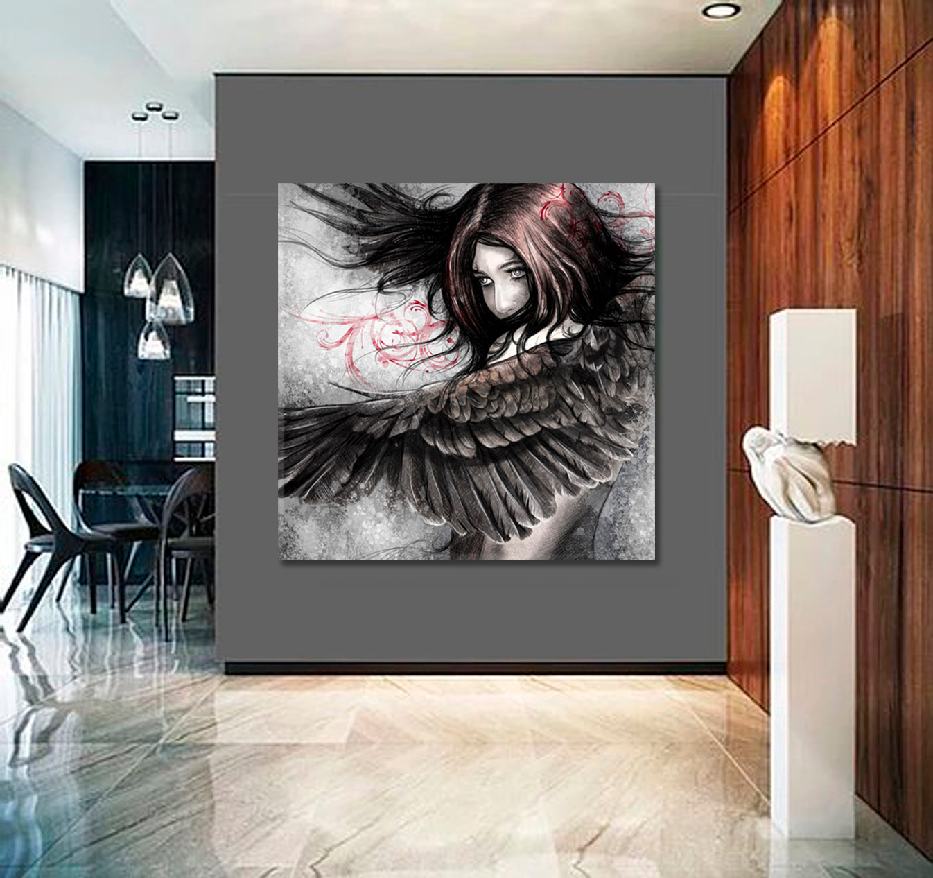 CHASING A DREAM  Beautiful Girl with Eagle Wings Fantasy Concept  - Square Panel Abstract Art Print Artesty   