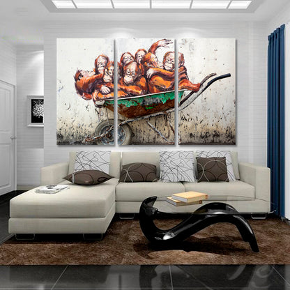 GRAFFITI Orangutans in a Wheelbarrow Street Art Canvas Print Street Art Canvas Print Artesty 3 panels 36" x 24" 