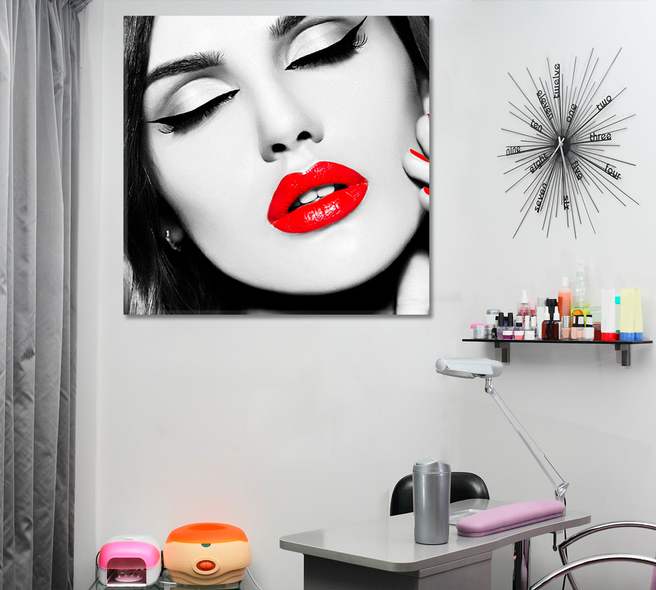 BEAUTY RED LIPS Glamor Hairstyle High Fashion Women Face Beauty Salon Artwork Prints Artesty   