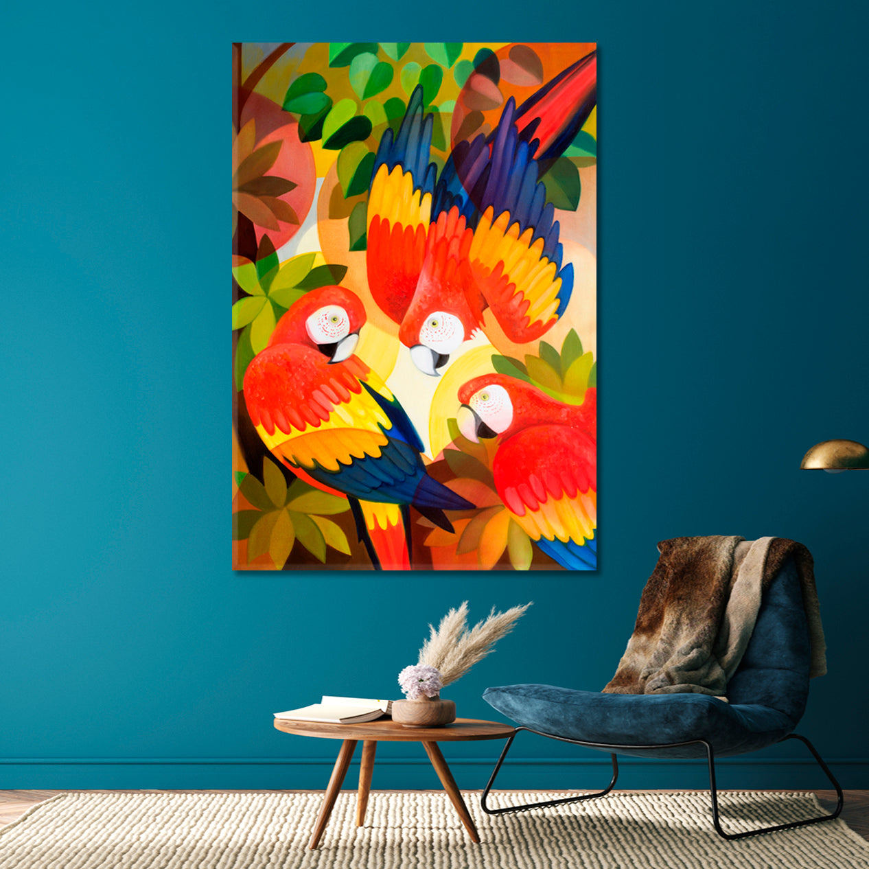 BIRDS AND RAINFOREST Adorable Wild Macaw Parrots Tropical Abstract Animals Canvas Print Artesty   