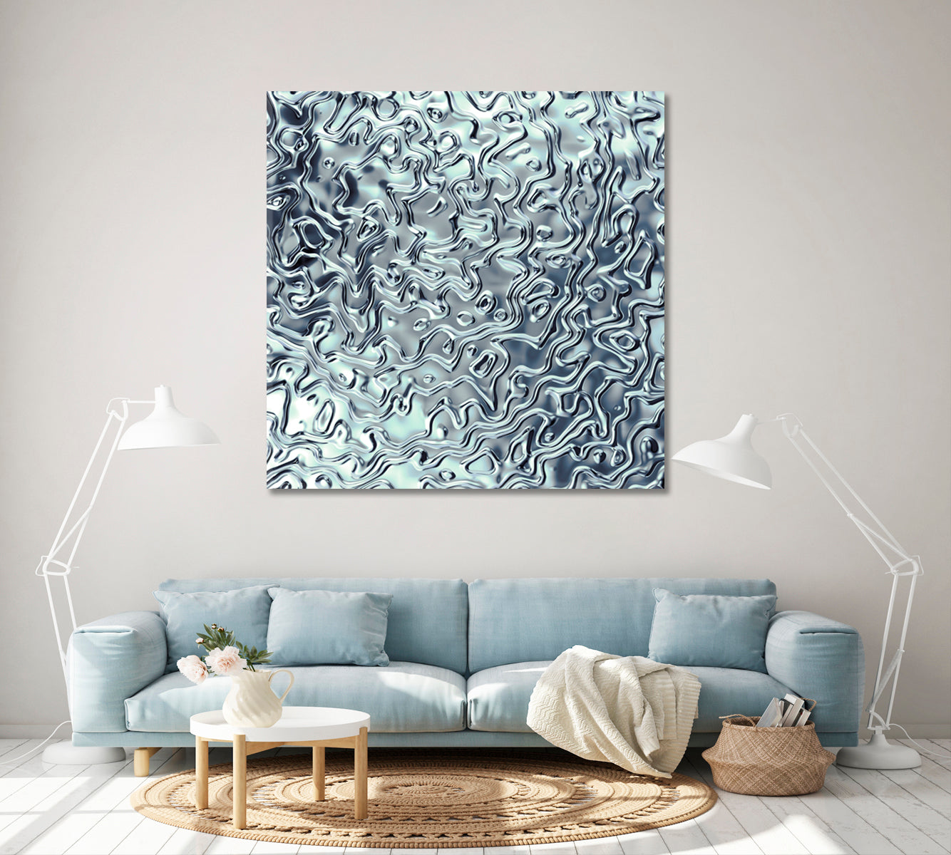 RIPPLED CHROME Abstract Light Blue Swirls Pattern Abstract Art Print Artesty   