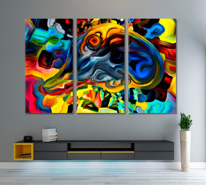 Human and Geometric Forms Collection Abstract Colorful Lines Abstract Art Print Artesty 3 panels 36" x 24" 