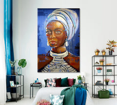 Beautiful Black Woman Traditional Dress Colorful Canvas Print - Vertical African Style Canvas Print Artesty   