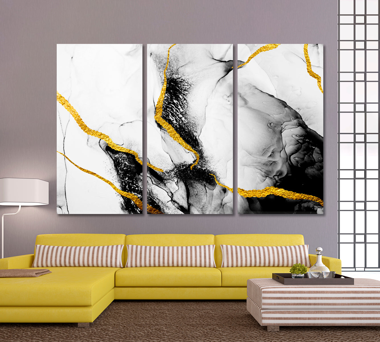 INK Art Inspired by Sky Clouds Steam Smoke Fluid Art, Oriental Marbling Canvas Print Artesty 3 panels 36" x 24" 