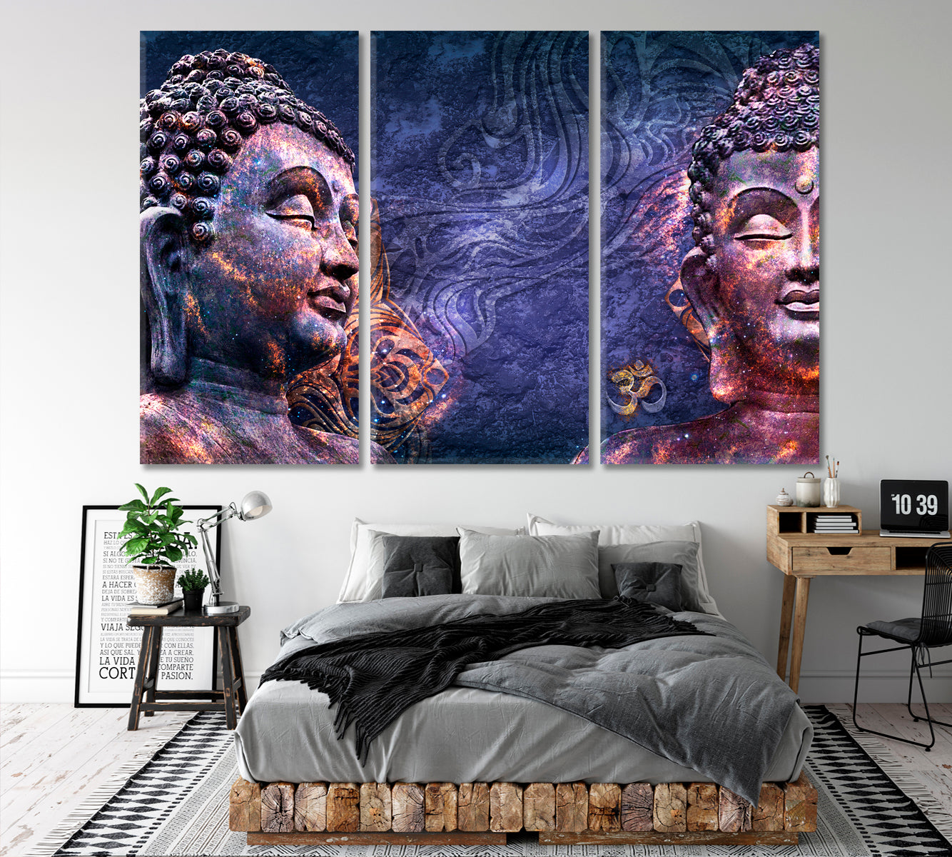 Lord Buddha Head Religious Modern Art Artesty 3 panels 36" x 24" 