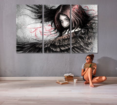 BEAUTIFUL ANGEL Girl with Eagle Wings Fantasy Concept TV, Cartoons Wall Art Canvas Artesty 3 panels 36" x 24" 