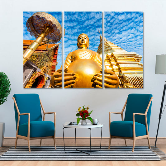 Wat Phra That Doi Suthep Buddhist Temple Chiang Mai Thailand Traveling Around Ink Canvas Print Artesty 3 panels 36" x 24" 