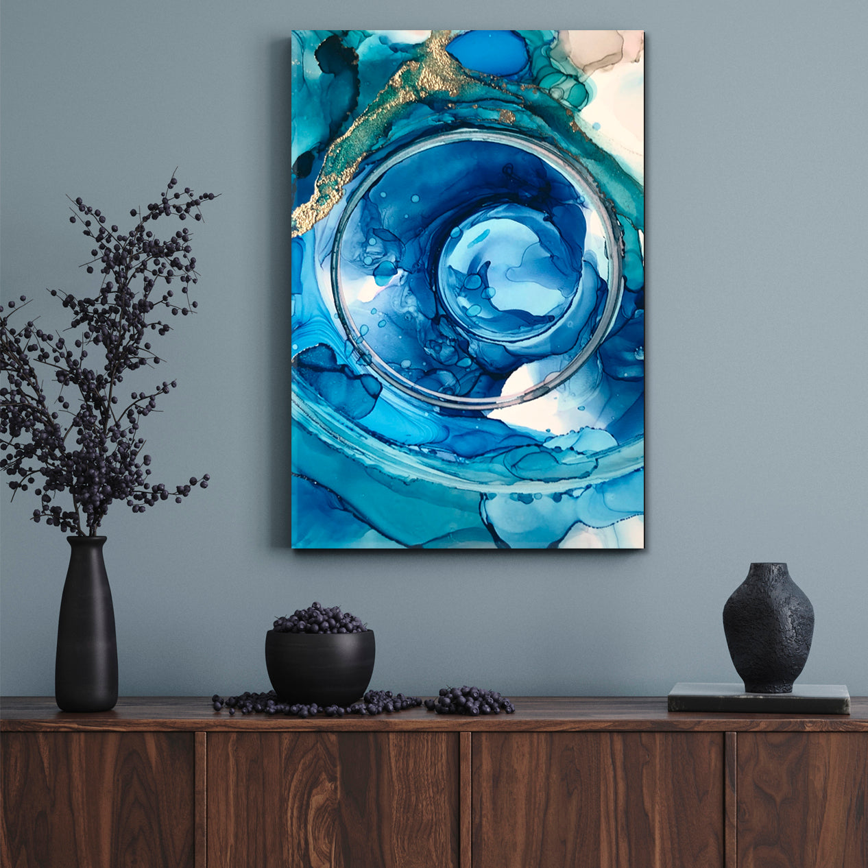 VORTEX Blue White Alcohol Ink Swirls Abstract Artwork Fluid Art, Oriental Marbling Canvas Print Artesty   
