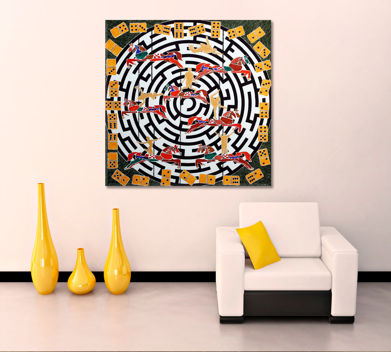 LABYRINTH Modern Abstract Art Dominoes Parts Horses People Maze Abstract Art Print Artesty   