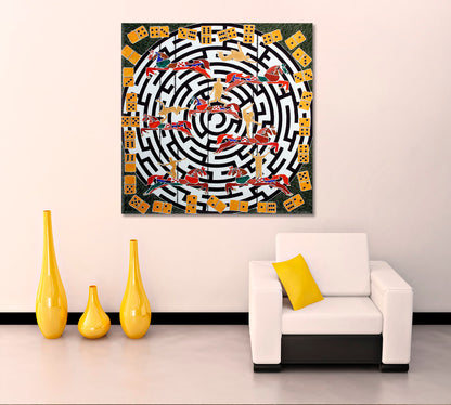 LABYRINTH Modern Abstract Art Dominoes Parts Horses People Maze Abstract Art Print Artesty   