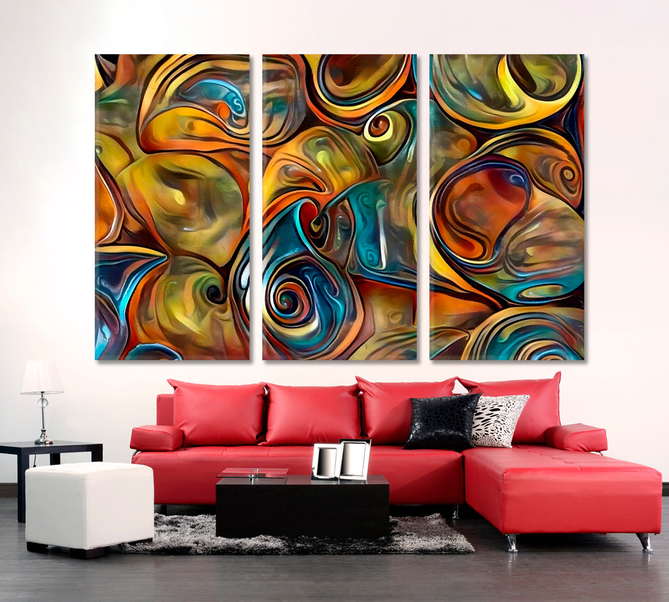 ABSTRACT SEASHELLS  Fluid Lines and Color Movement Abstract Art Print Artesty 3 panels 36" x 24" 