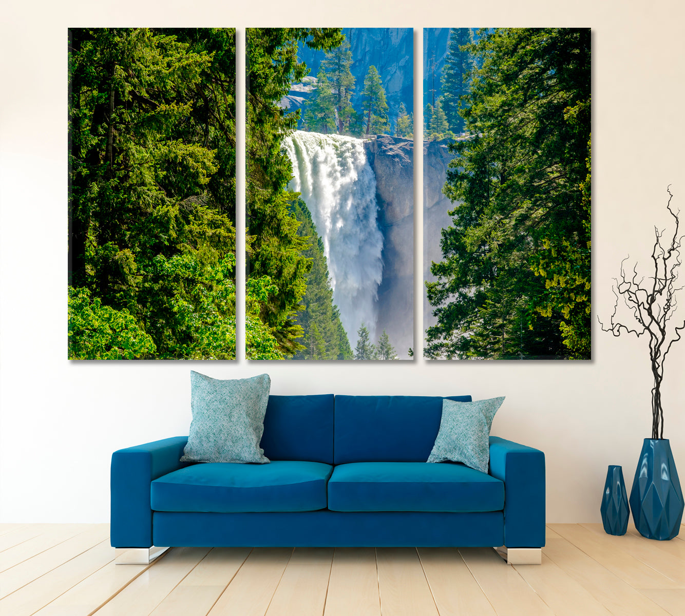 WATERFALL Vernal Falls Yosemite National Park California USA Nature Wall Canvas Print Artesty 3 panels 36" x 24" 