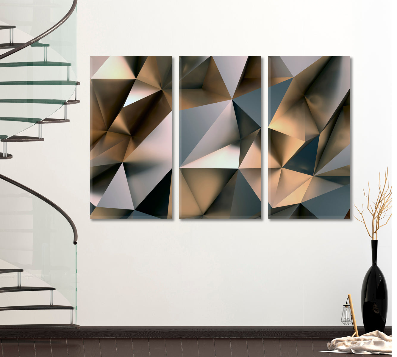 Abstract Grey 3D Pattern Abstract Art Print Artesty 3 panels 36" x 24" 