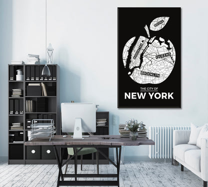 New York Big Apple Shape City Map Maps Canvas Artwork Artesty   