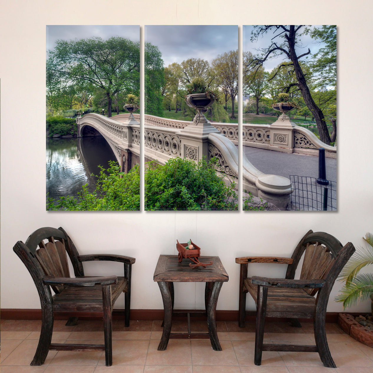 NYC Central Park New York City Bow Bridge Sping Cities Wall Art Artesty 3 panels 36" x 24" 