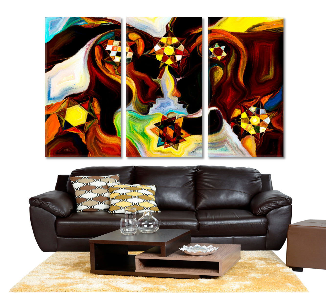 People and Paints in Shapes And Lines Abstract Design Abstract Art Print Artesty 3 panels 36" x 24" 