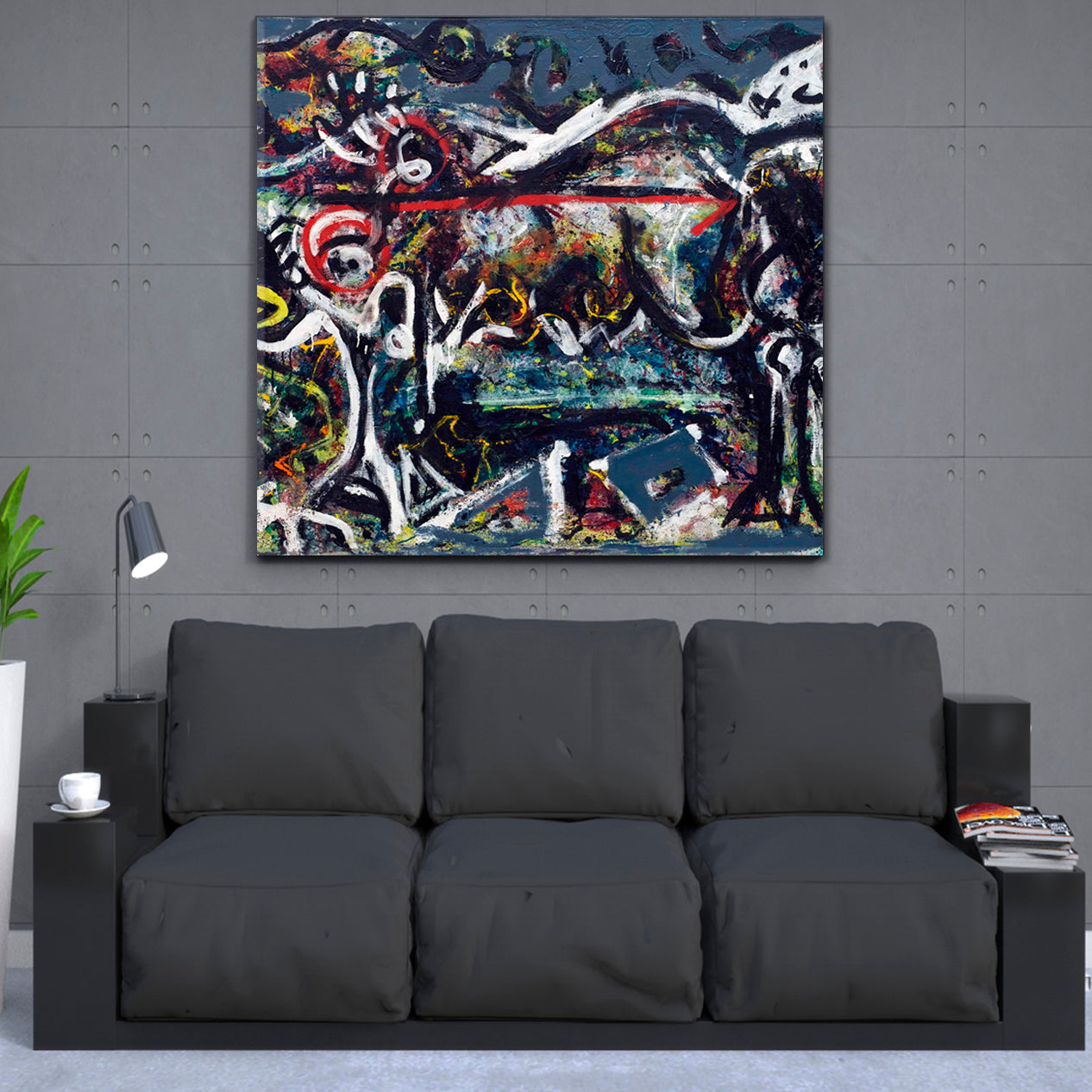 WOLF Pollock Style Abstract Modern Contemporary Art Artesty   