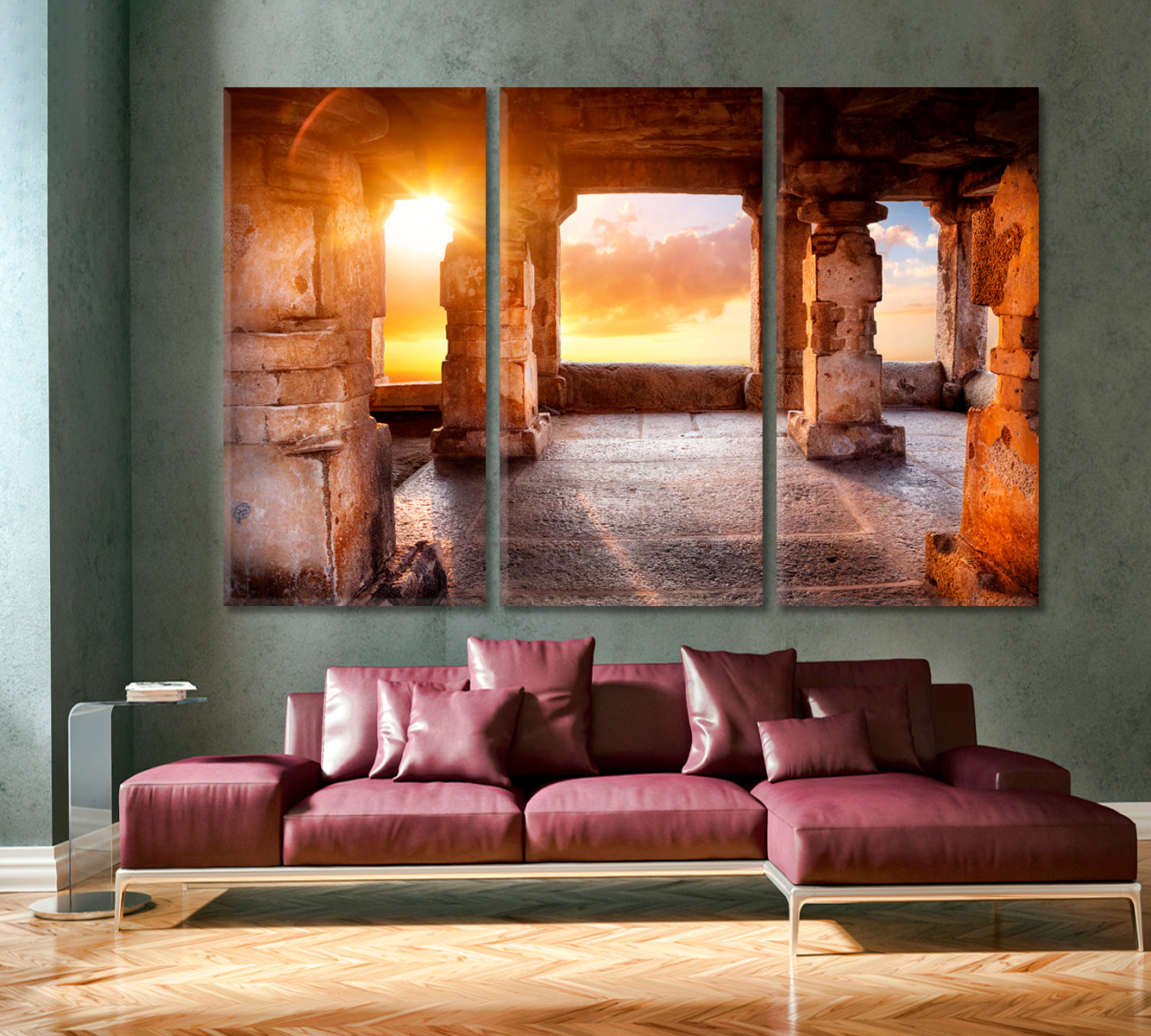 Ancient Temple with Columns Wall Art Canvas Print Photo Art Artesty 3 panels 36" x 24" 