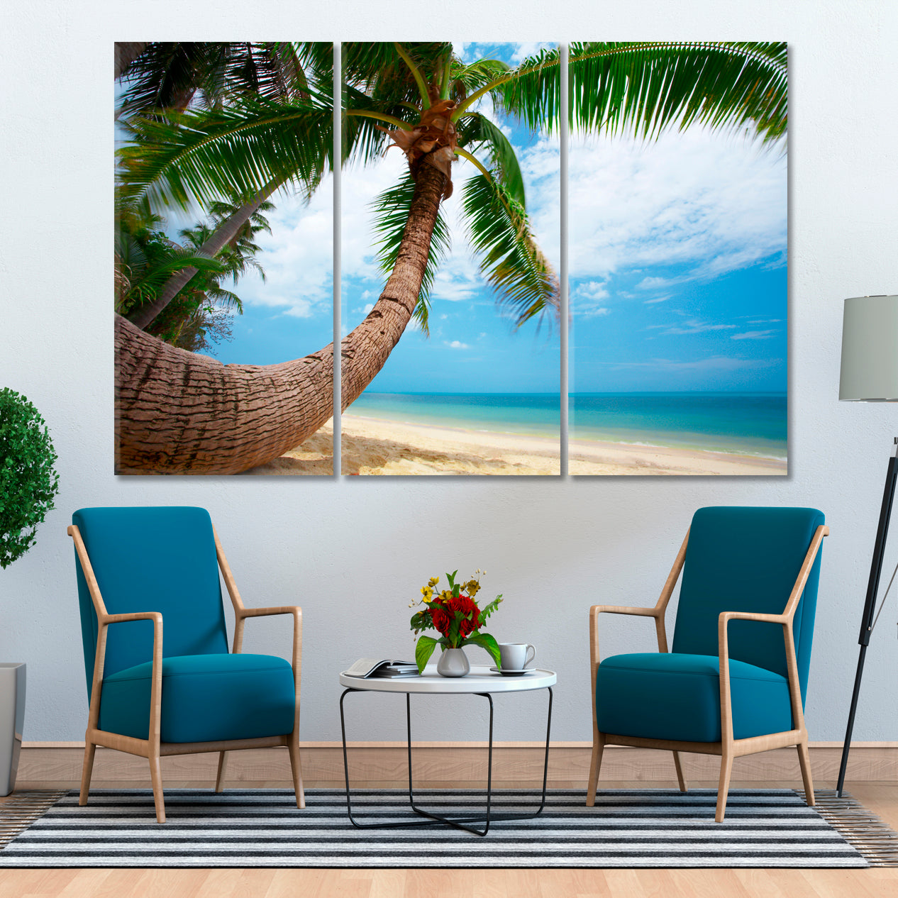 Jamaica Paradise Ocean Island Tropical White Sand Beach Coco Palm Tropical, Exotic Art Print Artesty 3 panels 36" x 24" 