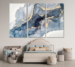 Gray Marble Clouds Oriental Art Contemporary Style Fluid Art, Oriental Marbling Canvas Print Artesty 3 panels 36" x 24" 