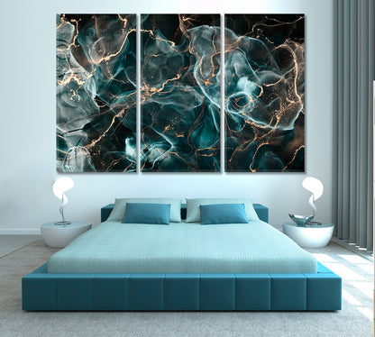 DARK CLOUDS Modern Marble Alcohol Ink Flow Fluid Art Fluid Art, Oriental Marbling Canvas Print Artesty 3 panels 36" x 24" 